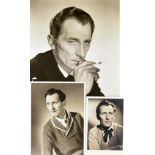 Three Peter Cushing Publicity Head Shots, black and white, 7.75ins x 9.5ins, 4.75ins x 6.5ins and