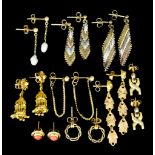 Nine Pairs of Yellow Metal Earrings, comprising - four pairs testing 18ct gold, 13.2g and five pairs
