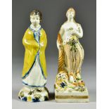 Two Pratt Ware Figures, Circa 1790-1800, one emblematic of autumn holding cornucopia, 7ins high, the