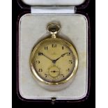 An 18ct Gold Half Hunting Case Keyless Pocket Watch, by Omega, 18ct gold case, 45mm diameter, with