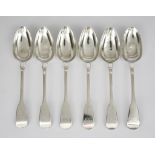 Six Georgian Silver Fiddle Pattern Table Spoons and Mixed Silverware, the tablespoons - five by