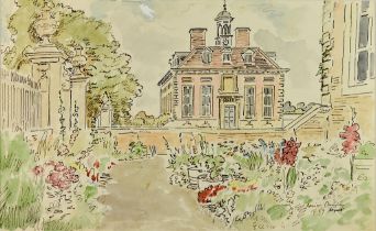 ***Adrian Maurice Daintrey (1902-1988) - Watercolour and ink sketch - Garden and house with bell