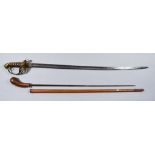 A Victorian Officer's Dress Sword, 32ins bright steel blade, gilt metal guard with Royal Cypher,