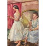 Reginald Reeve (1908-1999) - Oil painting - "The Lesson", signed, artist's board 16ins x 11ins,