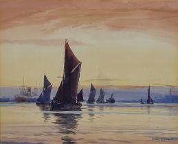 Arthur James Wetherall Burgess (1879-1957) - Watercolour - Marine scene with Medway barges and
