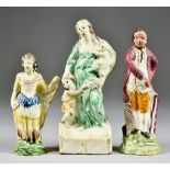 Three Pratt Ware Figures, Circa 1790-1800, comprising - standing gentleman with hand on hip, 6ins