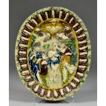A French Palissy-Style Lead Glazed Dish of the Baptism of Christ, 10.25ins