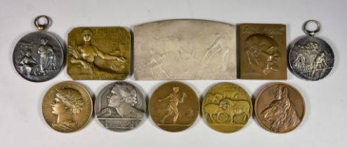 A Collection of Fifty Three Agricultural Medallions, mostly French, in gilt metal, silver, bronze