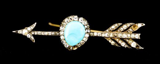 A Diamond and Turquoise Brooch, Late 19th/ Early 20th Century, in the form of an arrow, Note: