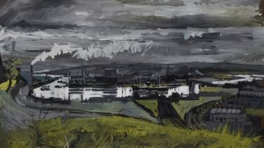 ***Martin John Aynscomb-Harris (born 1937) - Watercolour and gouache- "View of Rochester", 17ins x