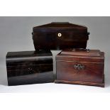 An English Rosewood Two-Division Tea Caddy, Early 19th Century, of sarcophagus form, 12.25ins x 5.