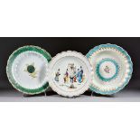 A Worcester Porcelain Plate Shaped Outline, Circa 1770, enamelled in colours with standing