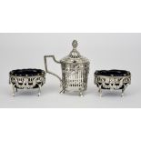 An 18th Century Dutch Silver Three-Piece Condiment Set of Neo Classical Design, bearing town mark