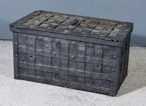 A 17th Century German Steel "Armada" Chest, the whole with strapwork reinforcing, the interior lid