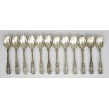 A Harlequin Set of Twelve King's Pattern Teaspoons, six by William Eton London 1809, and six by Mary