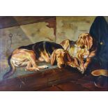 19th/Early 20th Century British School - Oil painting - Double portrait of two hounds resting in