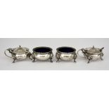 A Pair of Edward VII Silver Circular Salts and a Pair of Mustard Pots, all by Edward Barnard &