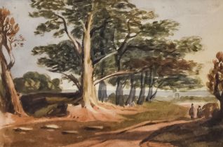 Style of Cornelius Varley (1781-1873) - Two watercolours - Rural landscapes with view of the sea,