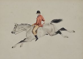 19th Century English School -Watercolour - Galloping horse with huntsman, 7.25ins x 10ins, framed