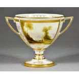 A Royal Worcester Vase, 1921, by Harry Davis, of two-handled Kylix form, finely painted with a