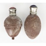 Two Silvery Metal Mounted and Pottery Novelty Scent Bottles, one in the form of an acorn, the hinged