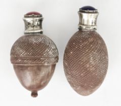 Two Silvery Metal Mounted and Pottery Novelty Scent Bottles, one in the form of an acorn, the hinged