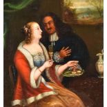 17th/18th Century Dutch School - Oil painting - "The Proposition" - A lady and gentleman, she with