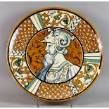 A Minton's Art Pottery Studio Charger, circa 1870, decorated in Deruta style with blue, ochre and