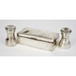 A Pair of Edward VII Silver Regimental Pepper Mills and a Cigarette Box, the pepper mills by