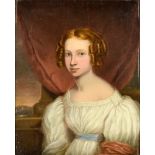 Early 19th Century English School - Oil painting - Half-length portrait of a young woman with