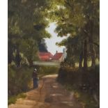 A 19th Century English School - Oil painting - "Chigwell Lane", figure on a tree lined path with