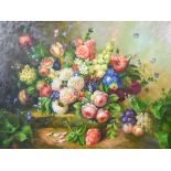 20th Century School - Oil painting - Still life of spring flowers, canvas,47.5ins x 35.5ins, in gilt