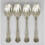 Four Victorian Queen's Pattern Table Spoons, by Chawner & Co., London 1872, engraved with