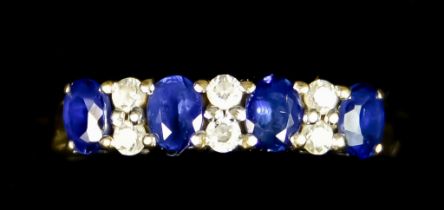 A 9ct Gold Sapphire and Diamond Ring, Modern, set with four sapphires, approximately .60ct total,