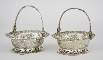 A Pair of George V Silver Oval Baskets with Swing Handles, by Robert Frederick Fox, London 1913, the