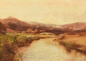 J. A. Deed (19th/20th Century School) - Watercolour - Riverine landscape with figure herding
