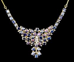 A 14ct Gold Sapphire and Diamond Necklace, 20th Century, set with faceted sapphires,