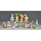 Nine Beswick Pottery Beatrix Potter Figures, including " Squirrel Nutkin", 3.5ins high, "Mrs Tiggy