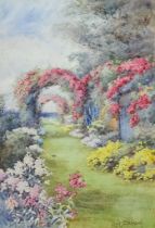Lilian Stannard (1877-1944) - Watercolour - Garden landscape with herbaceous borders, signed, 12.