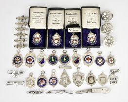 A Small Selection of Silver and Enamel Prize Medallions and Mixed Silver, the prize medallions
