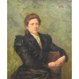 20th Century School - Oil painting - Seated portrait of an Edwardian lady, canvas 36ins x 29.5ins,