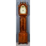 A 19th Century Mahogany Longcase Clock, the 12ins arched painted dial with Roman numerals,