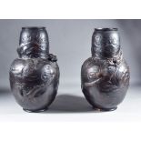 A Pair of Bretby "Clanter" Moulded Pottery Vases, Circa 1914, of Japanese inspiration, the bodies