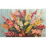 20th Century School - Oil painting - Still life of Gladioli, indistinctly signed and dated 8.47 to