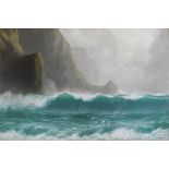 James H. C. Millar (act.1884-1903) - Oil painting - Turbulent sea beneath menacing cliffs, signed,