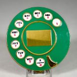 A Vintage Telephone Dial Powder Compact, 1950's, green enamel and gold tone, puff and sifter