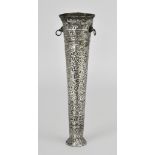 An Indo-Persian Silvery Metal Vase of Tapered Form, the whole embossed with animals and leaf scrolls