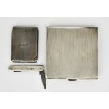 A George V Silver Cigarette Case, a Card Case and a Pen Knife, the cigarette case by Turner &