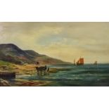 19th Century (Continental School) - Oil painting - Coastal landscape, with horse and cart to the