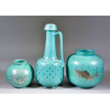 Three Pieces of Gustavsberg "Argenta" Pottery, comprising - tall jug with scale design, 11.75ins,